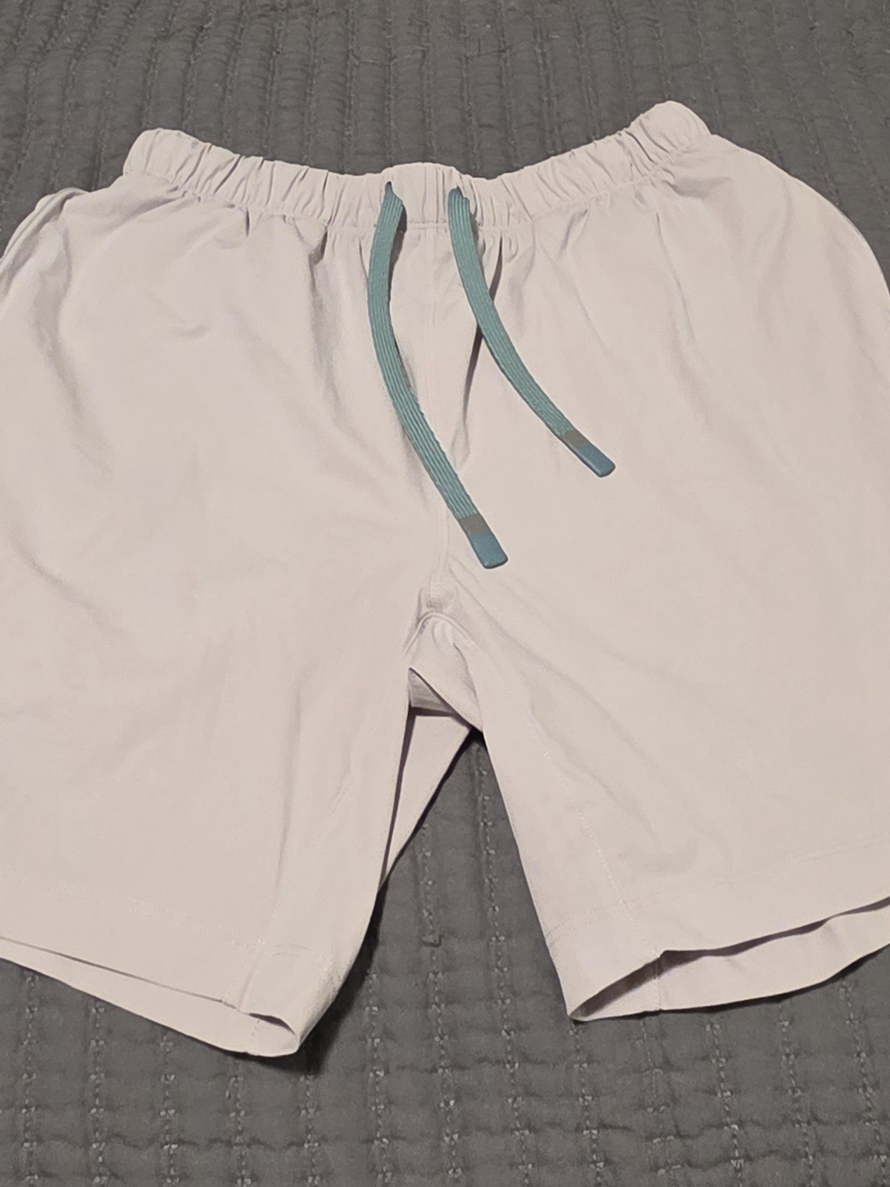 Fabletics Men's Pale Pink Athletic Shorts with Teal Drawstring